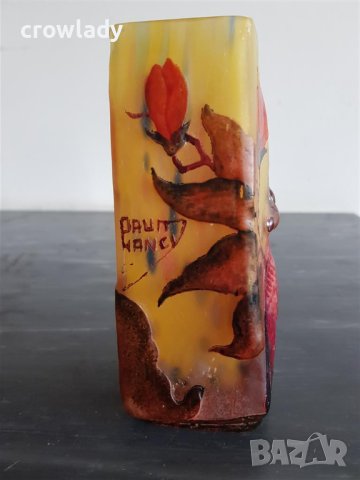 Красива ваза НАНСИ DAUM NANCY сецесион с пеперуда реплика, снимка 4 - Вази - 40890601