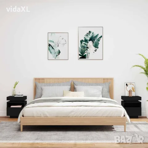vidaXL Нощни шкафчета с LED осветление, 2 бр, черни, 40x39x48,5 см, снимка 3 - Шкафове - 56148114