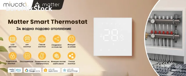 Смарт Matter WiFi Термостат Tuya за Водно Подово Отопление 3A, Програмируем, снимка 2 - Други - 55901744