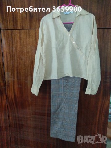 Дамски елегантен панталон,каре, размер М, с маншет