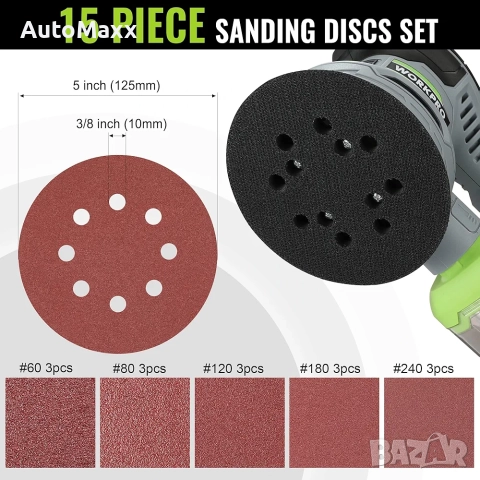 WORKPRO 5-инчова орбитална шлайфмашина, 6 променливи скорости  , снимка 3 - Бормашини - 51647052