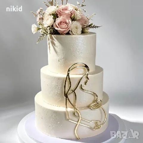 Бременна жена контур златен топер украса декор торта парти baby shower, снимка 3 - Други - 47793320