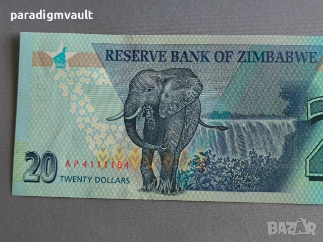 Банкнота - Зимбабве - 20 долара UNC | 2020г., снимка 3 - Нумизматика и бонистика - 53196128