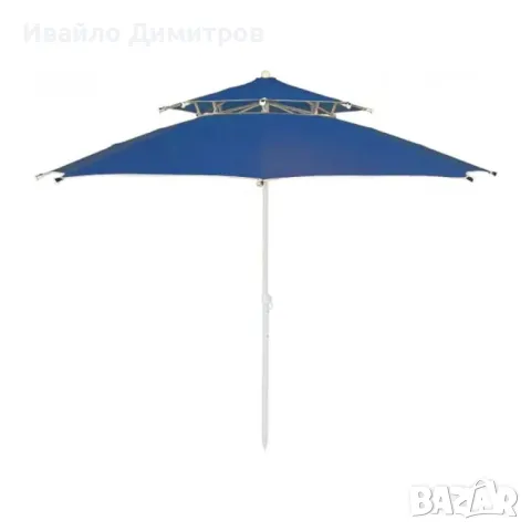 Премиум градински чадър с анти-вятър система, син, Ø220 см, снимка 1