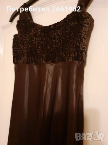 Дълга сатенена кафява рокля с плюш, снимка 3 - Рокли - 33800068