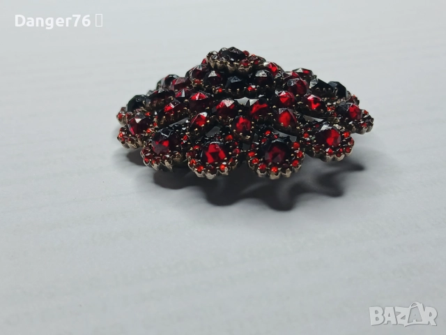 Сребърна брошка с гранати Бохемия !Викториански период!, снимка 8 - Антикварни и старинни предмети - 52493778