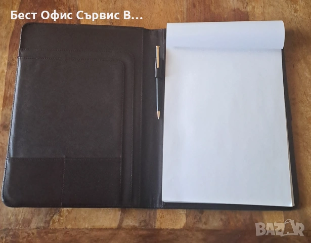 папка луксозна за документи тъмнокафява естествена кожа с химикалка А4, снимка 2 - Ученически пособия, канцеларски материали - 53487073