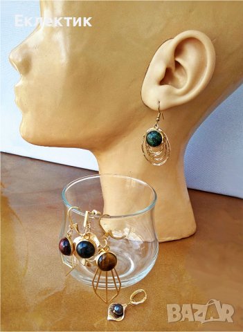 Обеци от инокс и месинг с 18-каратово златно покритие и полускъпоценни камъни, снимка 2 - Обеци - 39008577