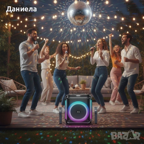 Караоке тонколона с Bluetooth, дистанционно управление и 2 безжични микрофона,, снимка 5 - Тонколони - 53196569