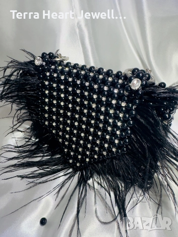 Дамска чанта от перли кристали и пера , снимка 6 - Чанти - 52502138