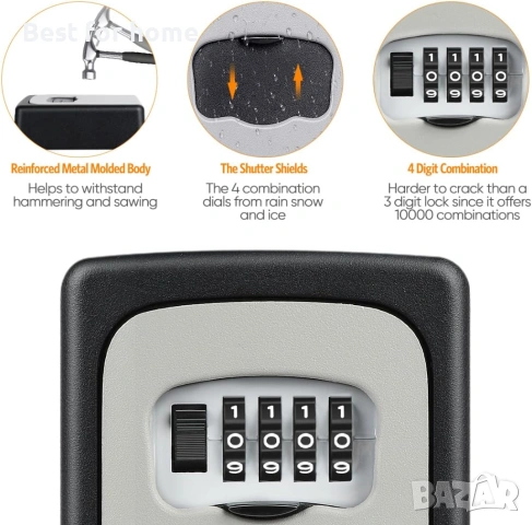 Кутия за заключване за стена, 4-цифрена комбинирана ключалка, кутия за ключове за къща, снимка 3 - Други стоки за дома - 53695994