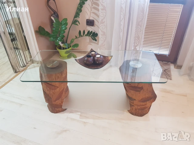 Арт маса, масивен дъб и стъкло, снимка 3 - Маси - 51068635