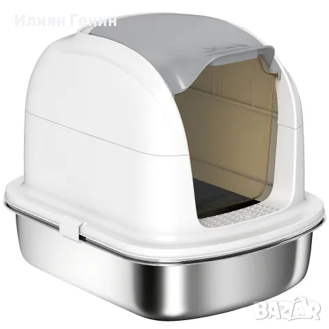 PawHut Котешка тоалетна от неръждаема стомана с капак, снимка 5 - За котки - 56149107