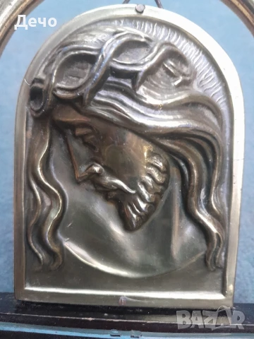 Стар Бронзов Месингов съд за Светена вода за стена  с Исус Христос, снимка 2 - Антикварни и старинни предмети - 51132947