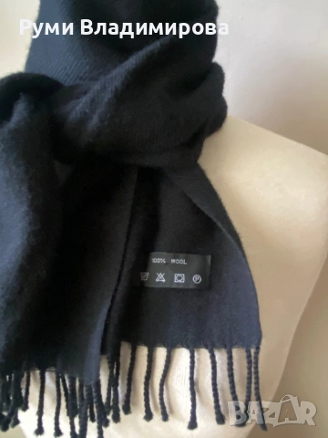 Мъжки, черен шал от 100 % вълна, снимка 4 - Шалове - 53209447