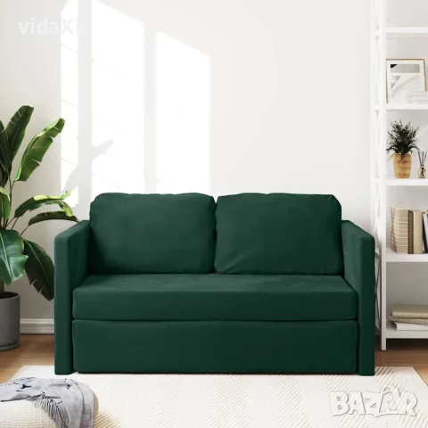 vidaXL Подов разтегателен диван 2-в-1 тъмнозелен 122x204x55 см кадифе, снимка 3 - Дивани и мека мебел - 56147274