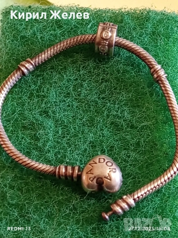 Сребърна гривна от колекция Pandora Moments верижка тип змийска кожа 27568, снимка 6 - Гривни - 52912661