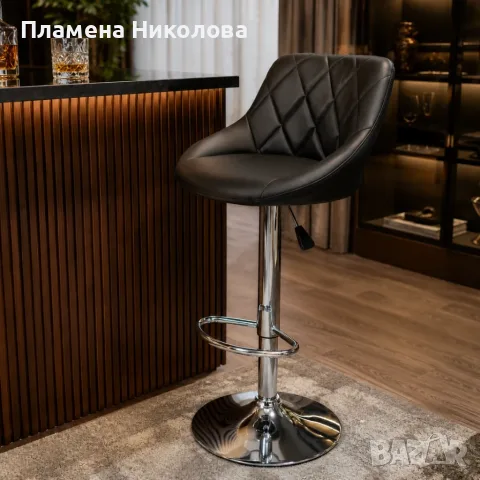 Регулируем въртящ се бар стол с облегалка и поставка за крака, 60–82 см