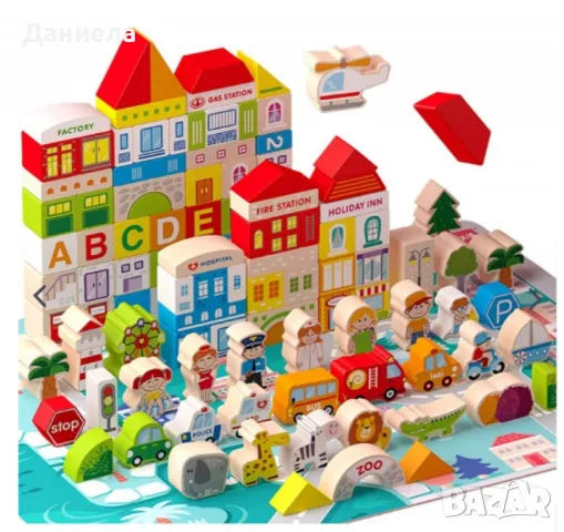 Комплект дървени блокчета, 120 части, снимка 3 - Конструктори - 48969694