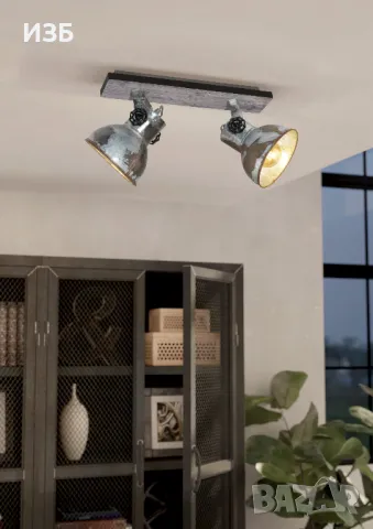 EGLO-Метален спот, кафяво-патина, eglo, barnstaple, 2x40w, снимка 6 - Лампи за таван - 50293715