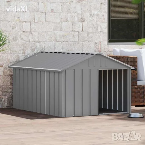 vidaXL Кучешка къща сива 116,5x153x81,5 см поцинкована стомана, снимка 3 - За кучета - 56146340