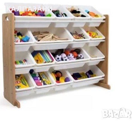 Детски Дървен Органайзер Голям, за Съхранение на Играчки и Книжки, Етажерка за Детска Стая, Секция -, снимка 1 - Мебели за детската стая - 41441442
