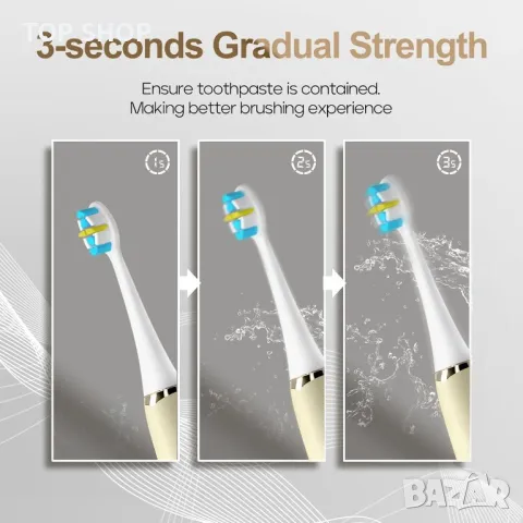 Електрическа четка за зъби Seago със сензор за налягане,5режима,бежово, снимка 5 - Тримери - 49640932