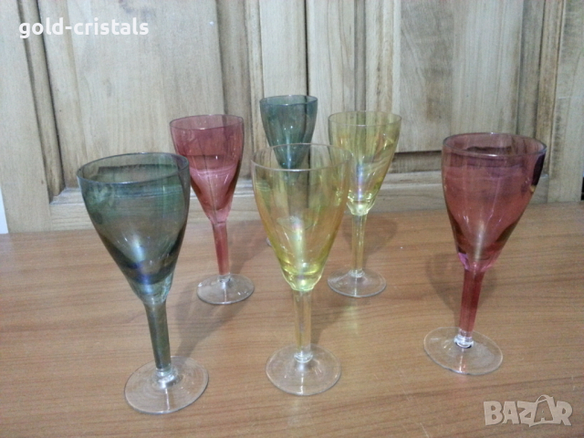 Стъклени чаши чашки цветно стъкло, снимка 4 - Антикварни и старинни предмети - 36212567