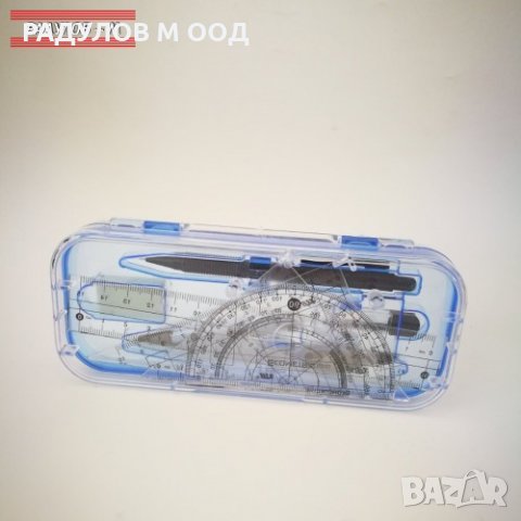 Ученически комплект за чертане 8 части - пергел, линия, молив, триъгълници, транспортир / 7560, снимка 2 - Ученически пособия, канцеларски материали - 34365605