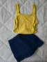 Дамски летен сет – жълт топ + дънкова пола-гащи, снимка 1