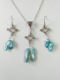 Бохо комплект бижута с естествени тюркоазено-сини речни перли и орнаменти в цвят Сребро 