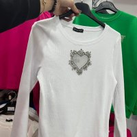 Дамски блузи 5 цвята сърце кристали рипс  , снимка 6 - Блузи с дълъг ръкав и пуловери - 42722167