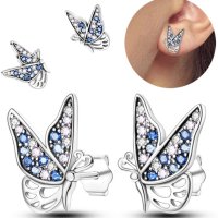 Дизайнерски модел сребърни обеци Пандора пеперуди с кристали,колекция"Butterflies"/, снимка 1 - Колиета, медальони, синджири - 42139809
