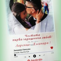 Подарък Спотифай стъкло "Влюбени"-с ваша снимка и песен, дата и послание., снимка 1 - Романтични подаръци - 31529672