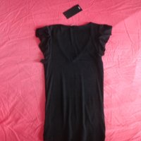 Mango нова черна рипсена блуза с къси набрани ръкави, снимка 8 - Тениски - 41518935