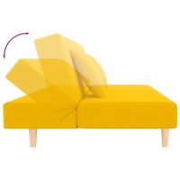 2-местен диван с две възглавници и табуретка, жълт, кадифе, снимка 6 - Дивани и мека мебел - 41888928