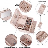 Нова голяма кутия за бижута Калъф за съхранение на пръстени обеци гривни органайзер за пътуване, снимка 5 - Други - 38616742