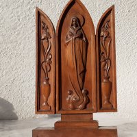 27 см дървен иконостас Богородица дърворезба пано религия фигура икона дърворезба, снимка 7 - Статуетки - 28965021