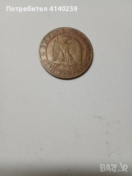 Франция монета 5 сантима 1854 г , снимка 1