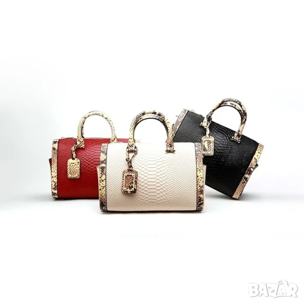 Дамска чанта с декорация от бяла змийска кожа, снимка 1