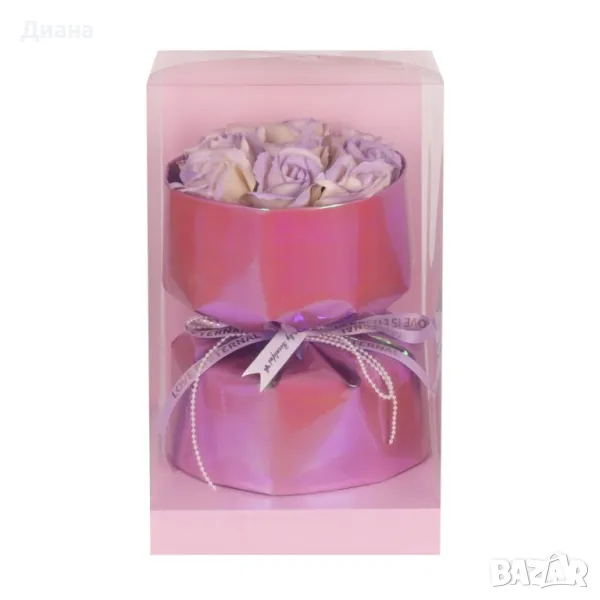 Букет от вечни цветя за различни поводи в подаръчна кутия с декорация, снимка 1