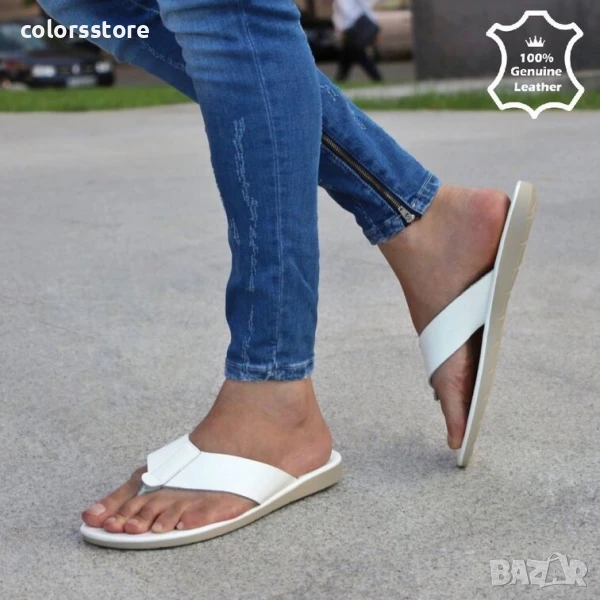 Мъжки чехли - бяла ЕСТЕСТВЕНА кожа - N36-3C3-38F

, снимка 1