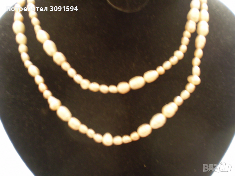 колие- огърлица гердан  от естествени бели речни перли изработва се ръчно, снимка 1