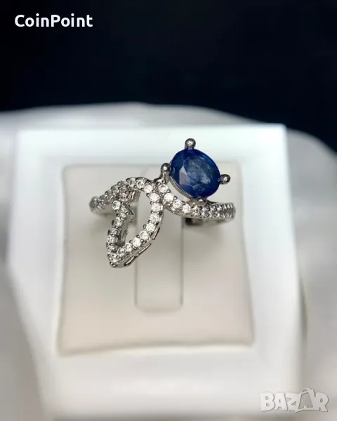 Сребърен пръстен със натурален Сапфир, снимка 1