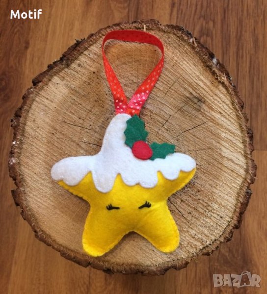 Коледна декорация / Коледна играчка за елха от филц ръчна изработка мече , снимка 1