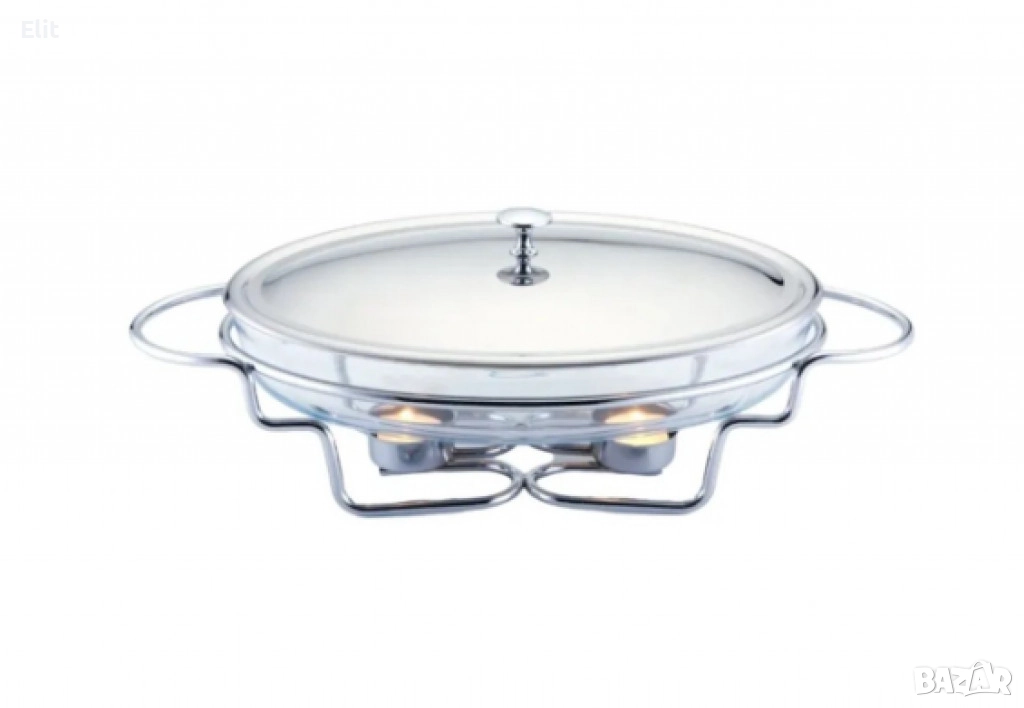 Съд за затопляне Bohmann, 3л. овал, 2свещи, Стоманен капак, Стъкло, Инокс, снимка 1