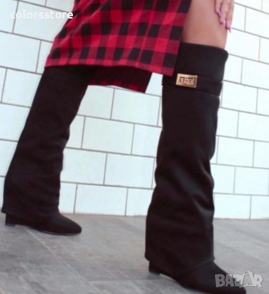 Ботуши на платформа - черен велур - K-40, снимка 1