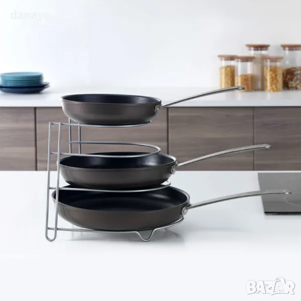 1249 Метална стойка за тигани и тави органайзер за кухненски шкаф 4 нива, снимка 1