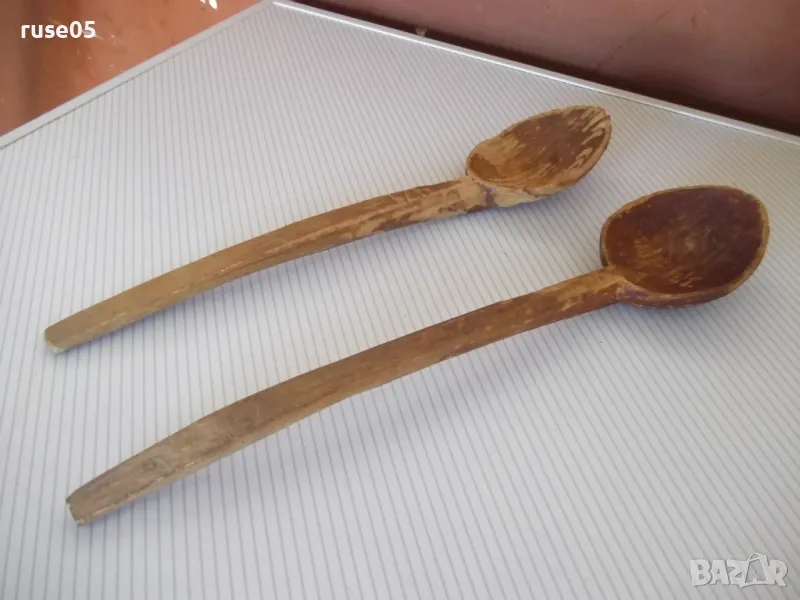 Лот от 2 бр. лъжици дървени стари, снимка 1