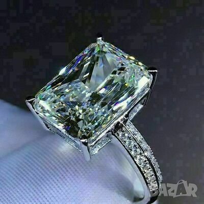 Дамски пръстен с циркон и бели циркони, сребърно покритие, снимка 1